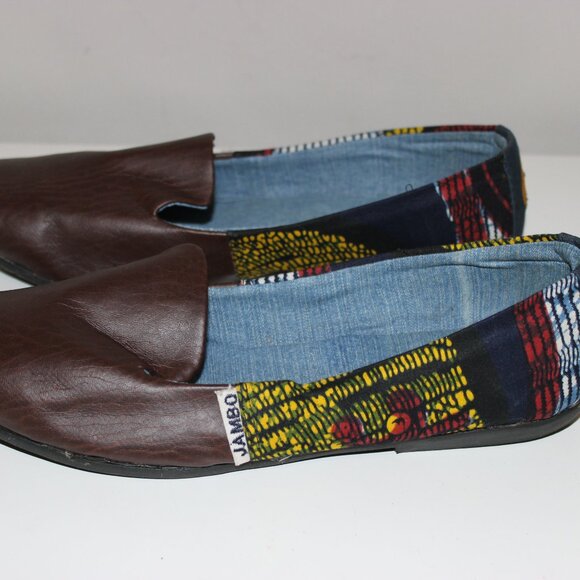 Yema Kenyan African Print Cloth and Leather Slip On Comfort Flats Size 41 - Picture 4 of 7